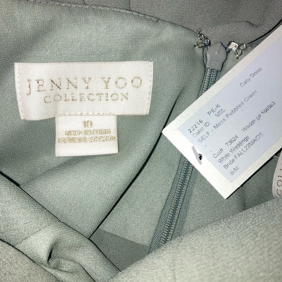 NWT Jenny Yoo Carly One Shoulder Bridesmaid Dress in Moss Pebbled Crepe Sz 10 - Picture 16 of 16